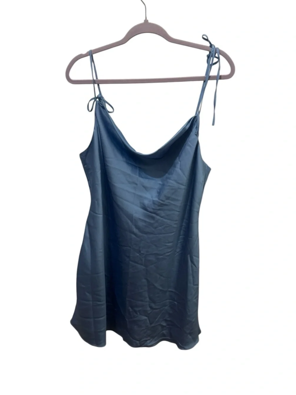 Abercrombie & Fitch Satin Blue Tie Shoulder Midi Dress Size Large Petite - Picture 2 of 5